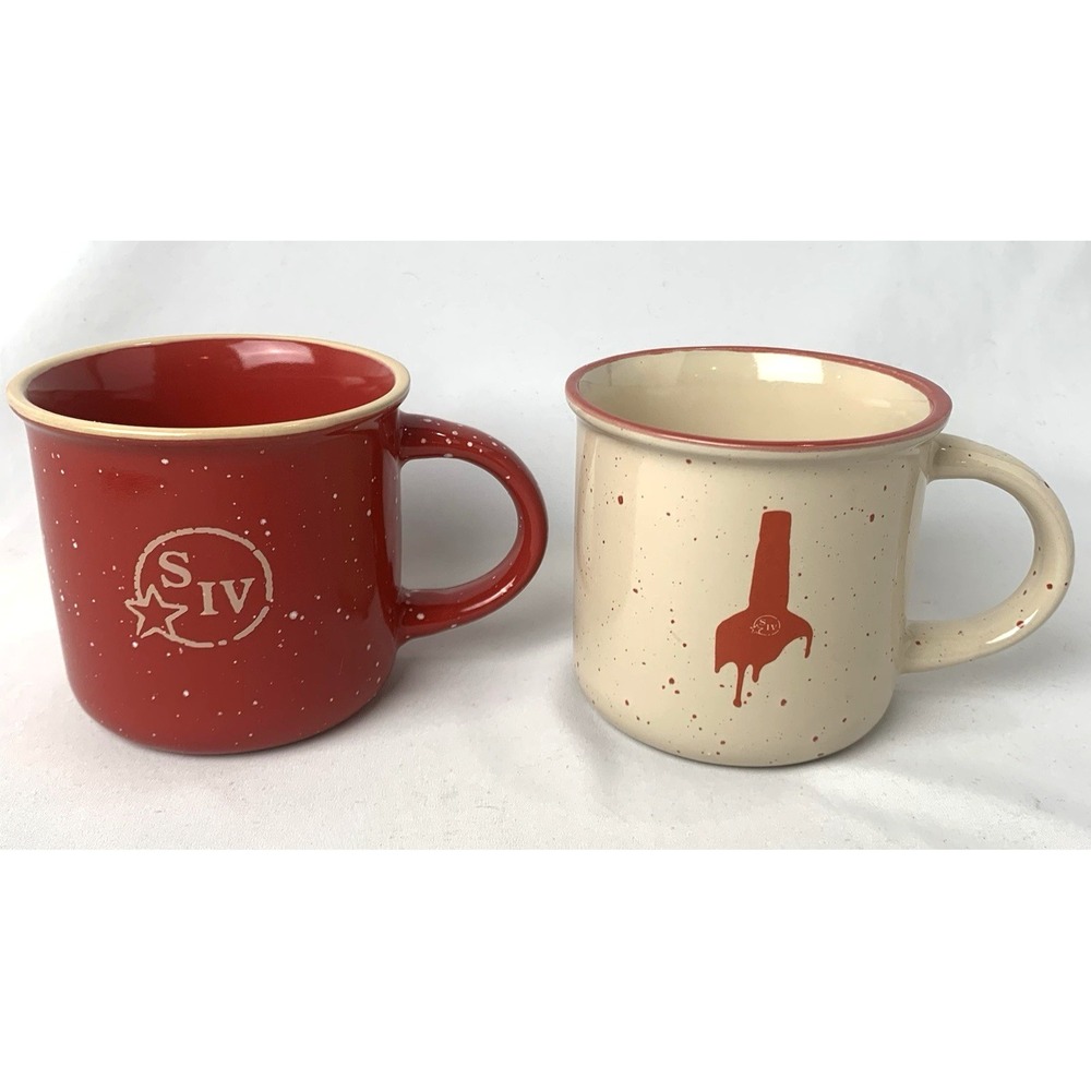 Makers Mark‎ Whisky Mug Cup Set of 2 Red Ivory Speckled Campfire Coffee